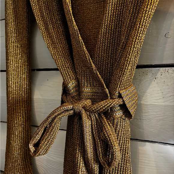 Missoni Metallic Knit Wrap Jumpsuit Gold Lurex Wide Leg Plunge Size 38 NWT Italy - Picture 15 of 16